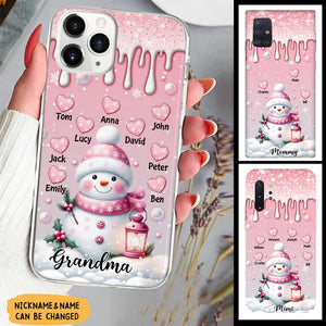 Sweet Pinky Snowman Grandma Mom Heart Kids Personalized Phone Case