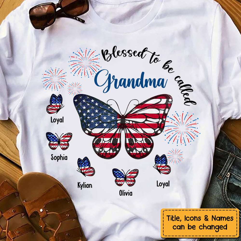 Gift For Mom Grandma 4th Of July Patriotic Butterfly Shirt