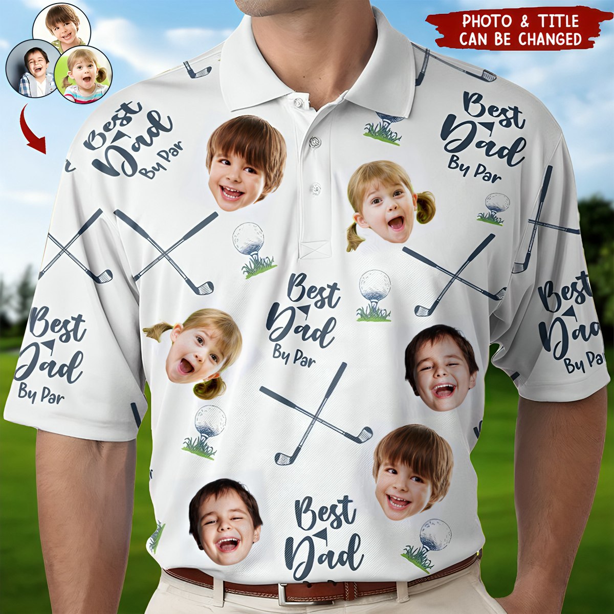 Best Dad By Par - Personalized Photo Polo Shirt