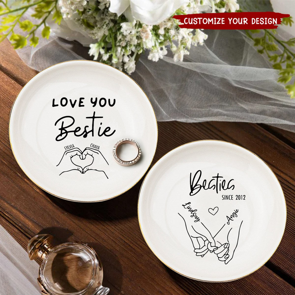 Personalized Love You Bestie Jewelry Dish Tray for Best Friend Sister Gift