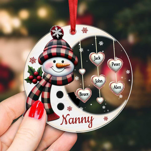 Christmas Snowman Nana Mom Little Heart Kids Under Moon Personalized Ornament