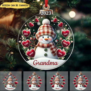 Christmas Happy Flowery Snowman Grandma Mom Sweet Heart Kids Personalized Ornament