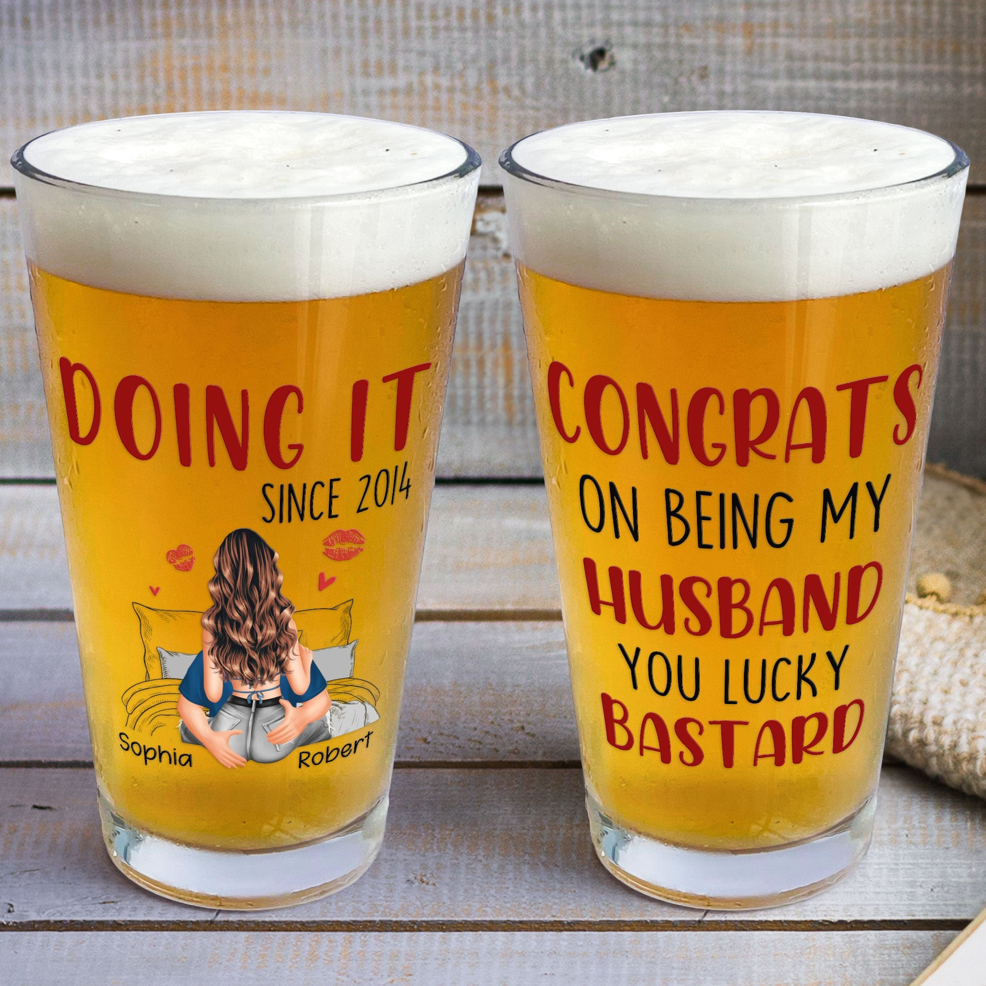 Congrats On Being My Husband (Doing It Since) - Personalized Beer Glass