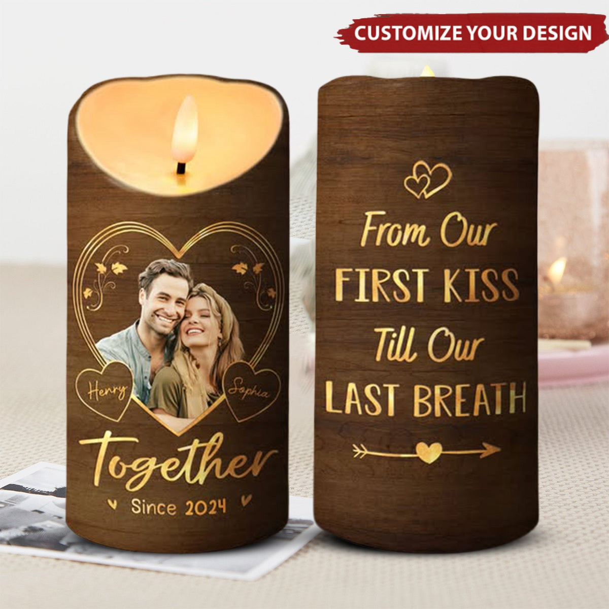 Custom Photo Love Is A Journey Best Traveled Together - Couple Personalized Custom LED Candle