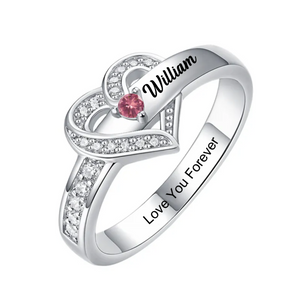 Personalized Name Heart Promise Birthstone Memorial Ring