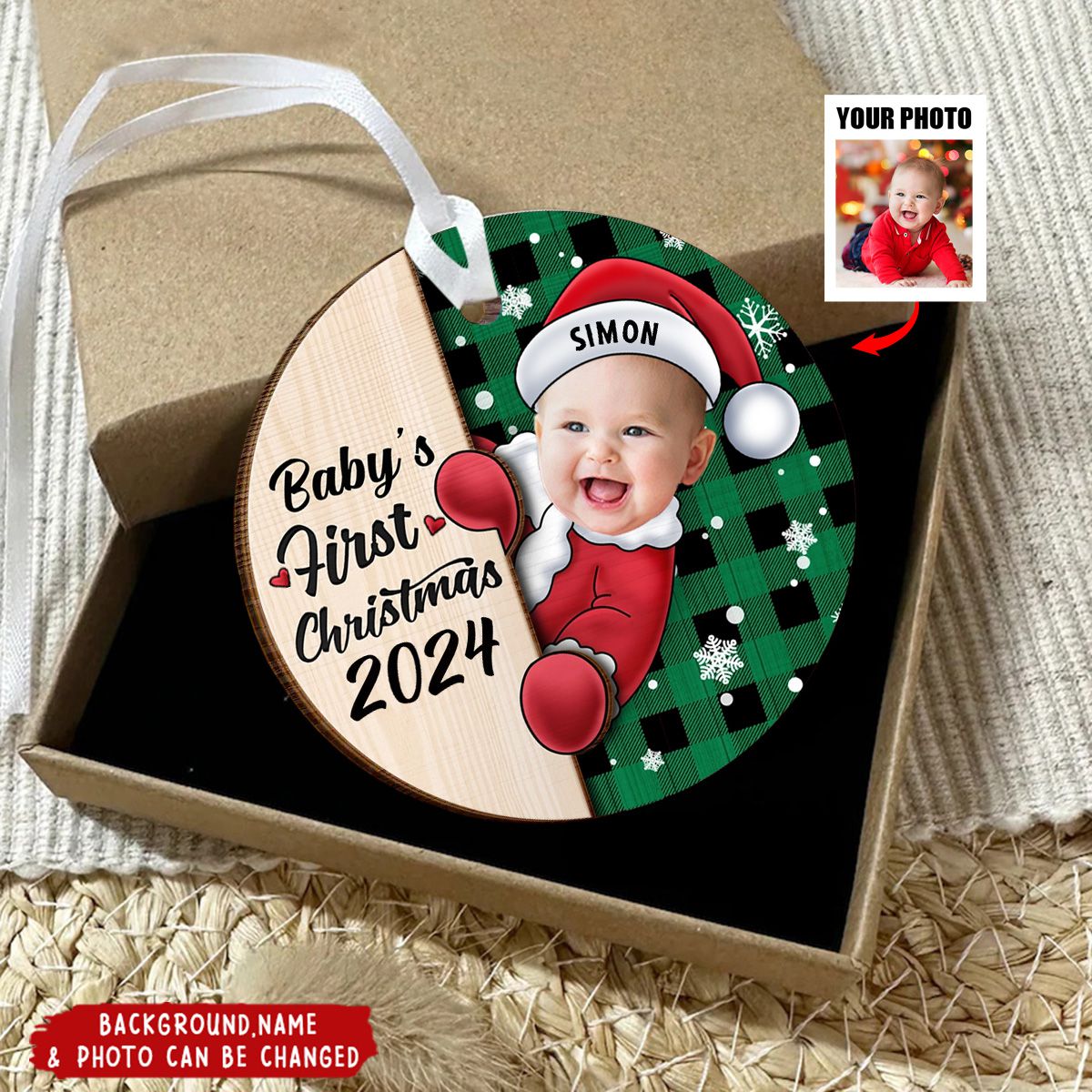 Custom Photo Christmas Santa Baby - Personalized Wooden Ornament