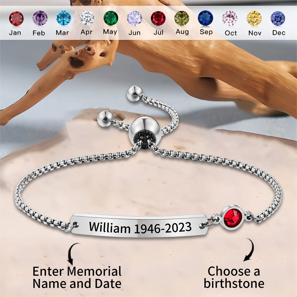 Personalised Birthstone Bracelet, In Loving Memory Of Your Beloved One