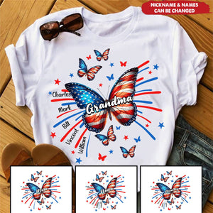 Personalized Mimi Butterfly Flag Star And Grandkids 4th Of July T-shirt