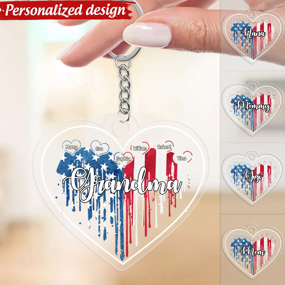 Nana & Her Kids - Family Personalized Keychain-- Independence Day, 4th Of July, Birthday Gift For Grandma