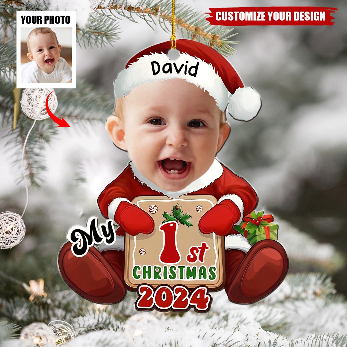 Santa Christmas Family Faces - Personalized Custom Acrylic Ornament