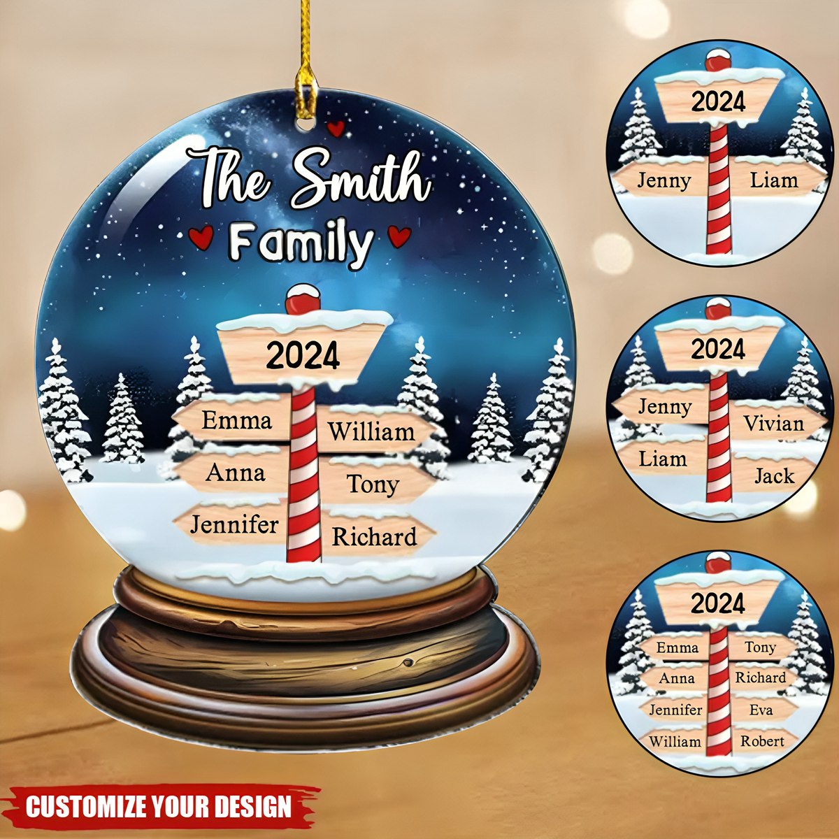 Personalized Name Snowy Family Christmas Ornament