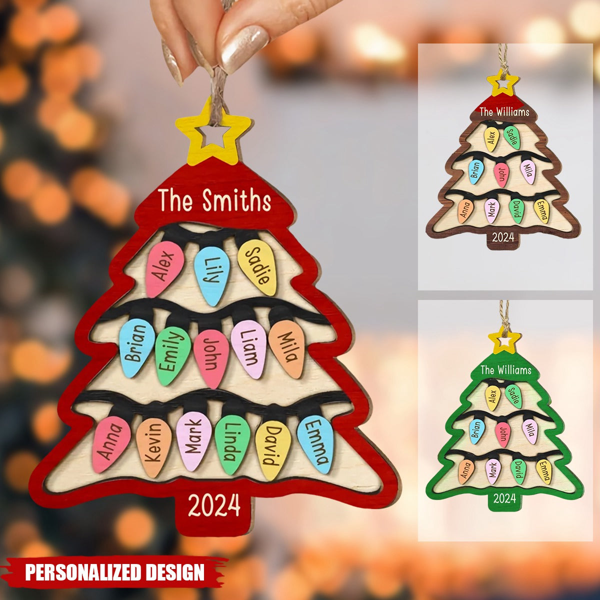 Personalized Double-Layers Christmas Tree With Lights Name Customization Ornament