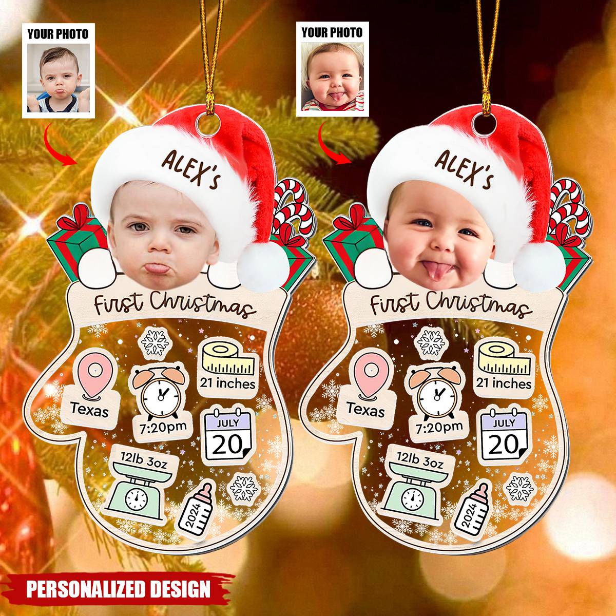 Baby's First Christmas Shakeable Ornament  - Personalized Photo Customization