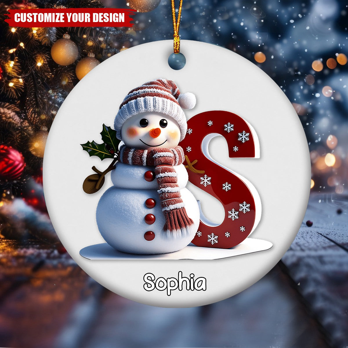 Merry Christmas - Personalized Family Circle Ceramic Ornament