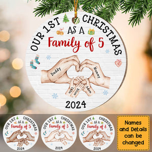 Our First Christmas As A Family Circle Personalized Wooden Ornament