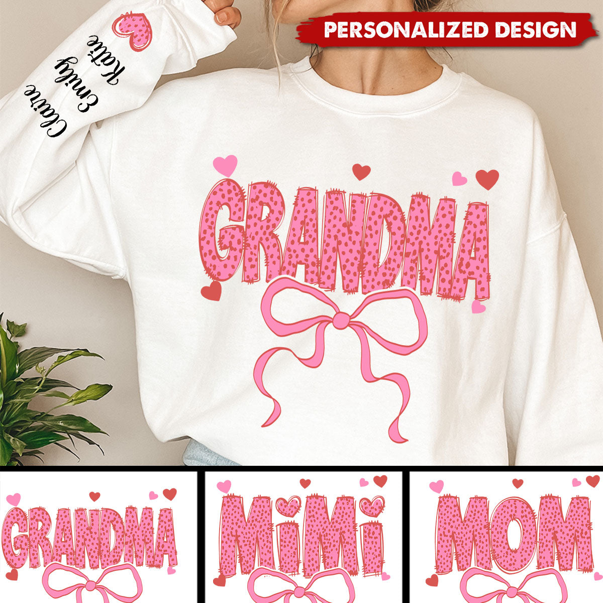 Personalized Grandma & Kids Pink Bow Sweatshirt-Gift For Grandma/Nana