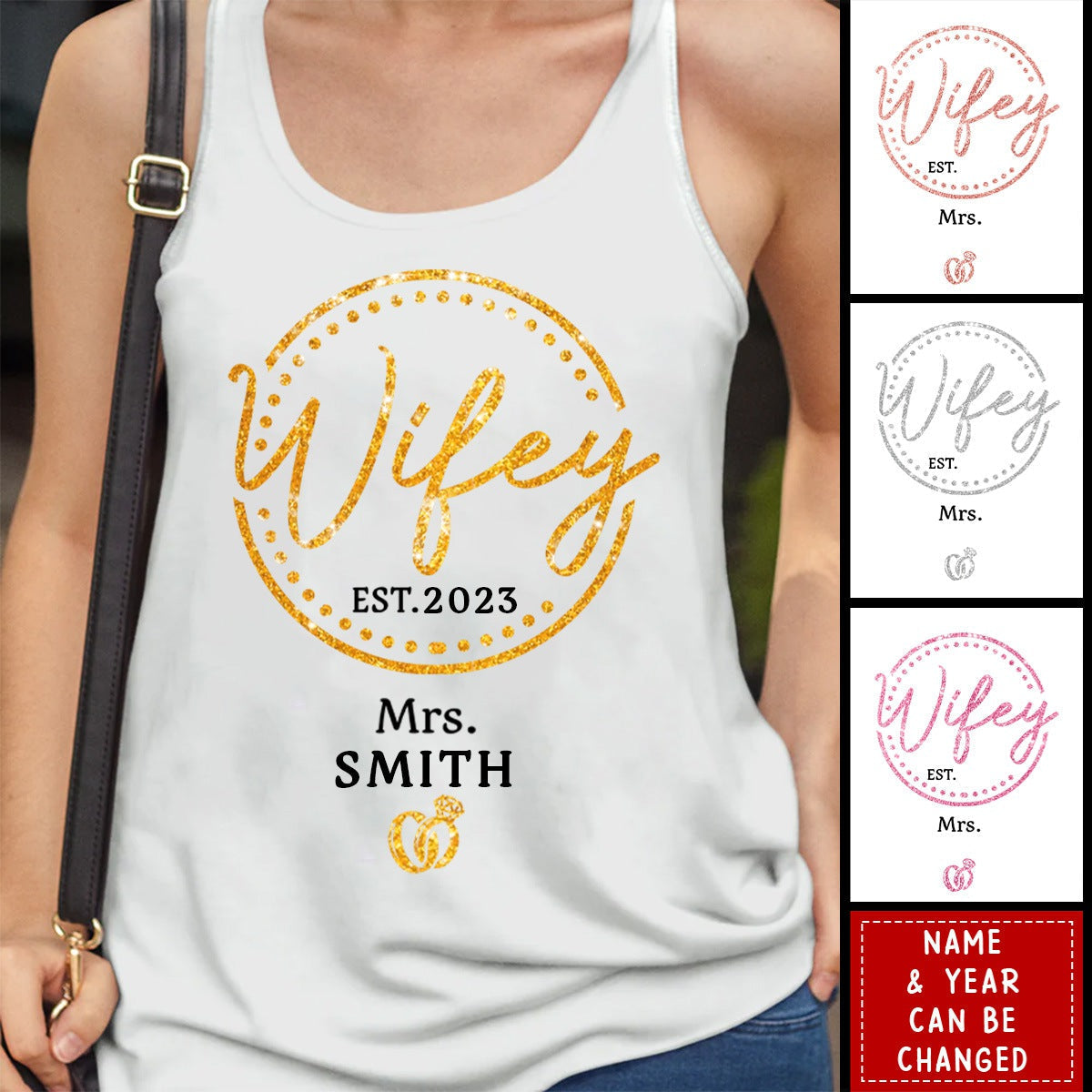 Gift For Wife,Personalized Wifey Est Racer Back Tank Top