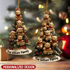 Personalized Family Christmas Tree With Cute Bear Ornaments