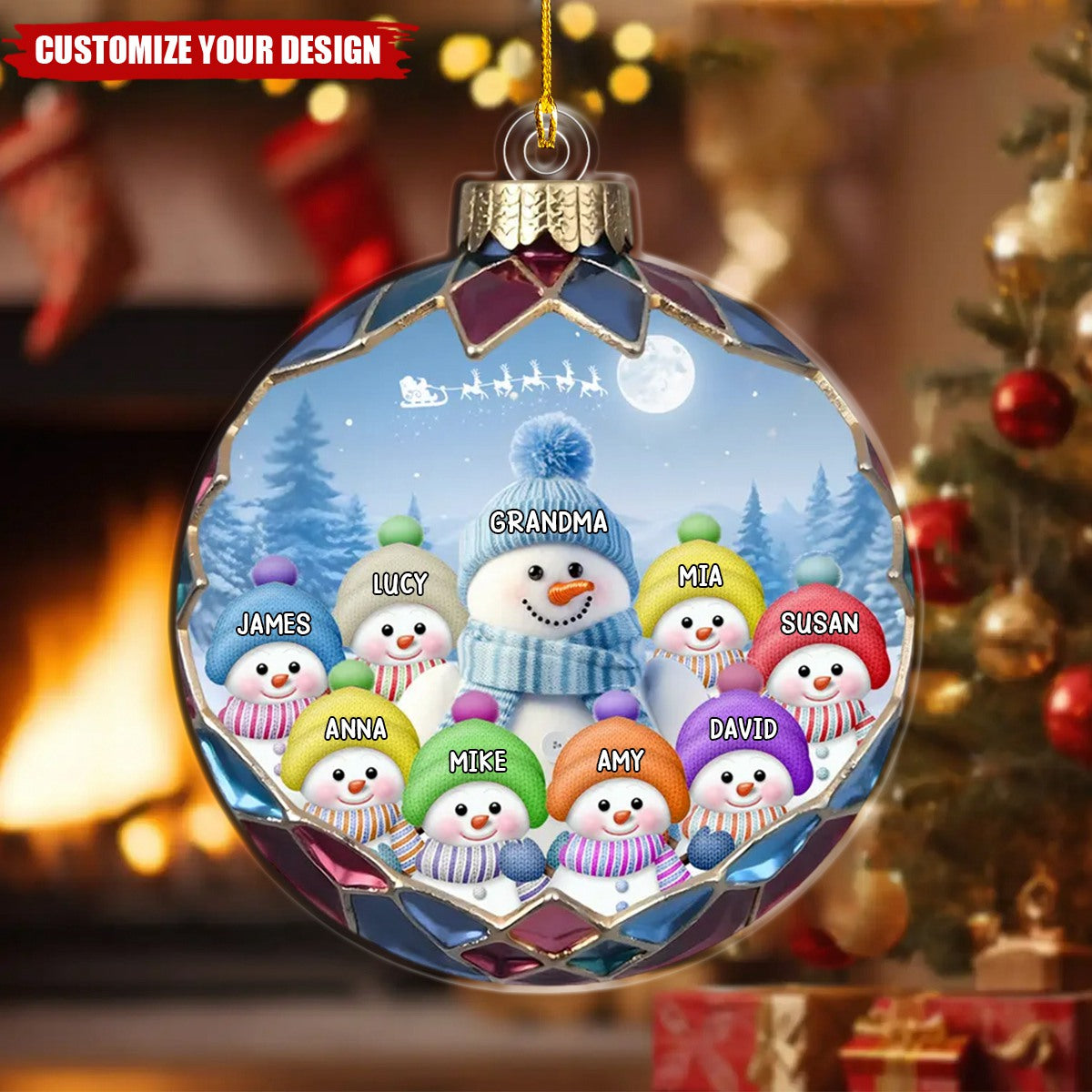 Realistic Christmas Blue Vibe Snowman Grandma Colorful Kids Personalized Acrylic Ornament