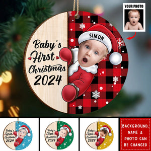 Custom Photo Christmas Santa Baby - Personalized Wooden Ornament