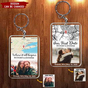 Our First Date Custom Location Map - Personalized Acrylic Photo Keychain