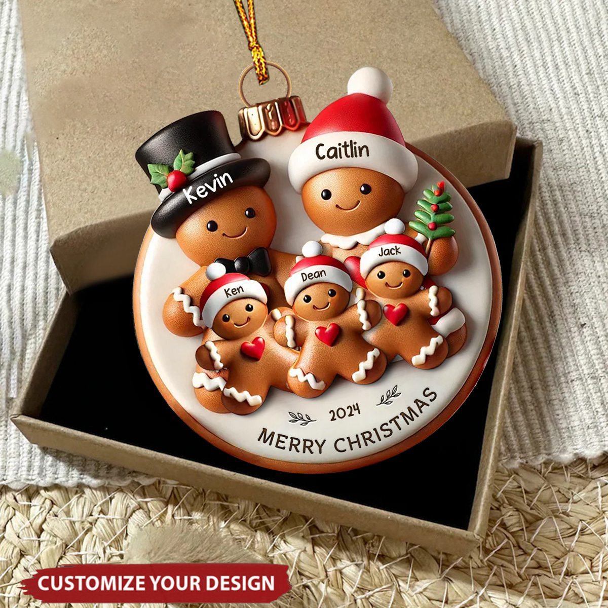 Gingerbread Family On Bread Merry Christmas Personalized Acrylic Ornament