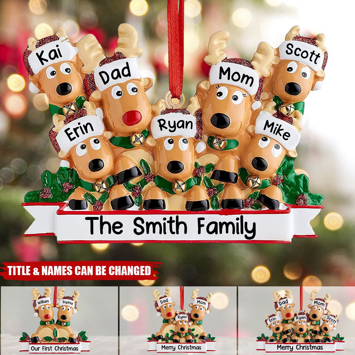 Reindeer Family Ornament Personalized Christmas Ornament