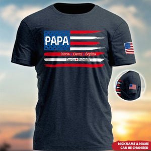 Custom Papa Flag With Grandkids 4th of July Personalized T-Shirt