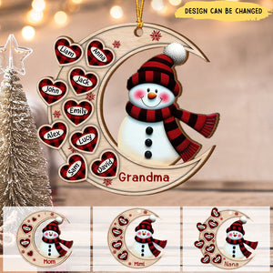 Christmas Happy Snowman Nana Mom Heart Kids On Moon Personalized Ornament