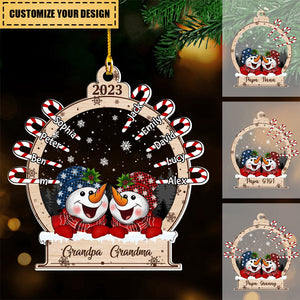 Cute Christmas Laughing Snowman Nana Papa Dad Mom Candy Cane Kids Personalized Ornament