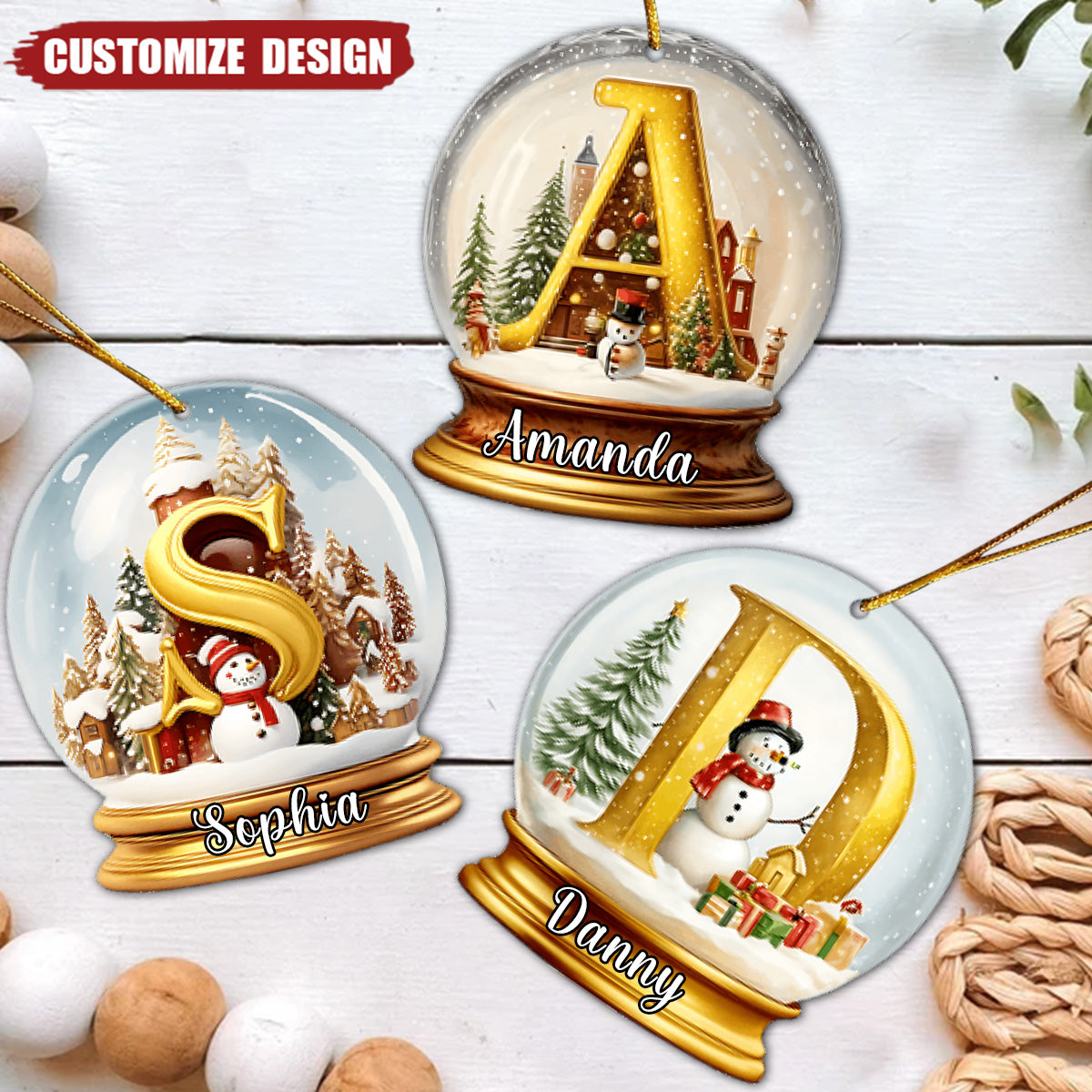 Family Snow Globle Alphabet - Personalized Family Ornament