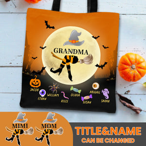 Personalized Grandma Life Witch With Grandkids Halloween Tote Bag