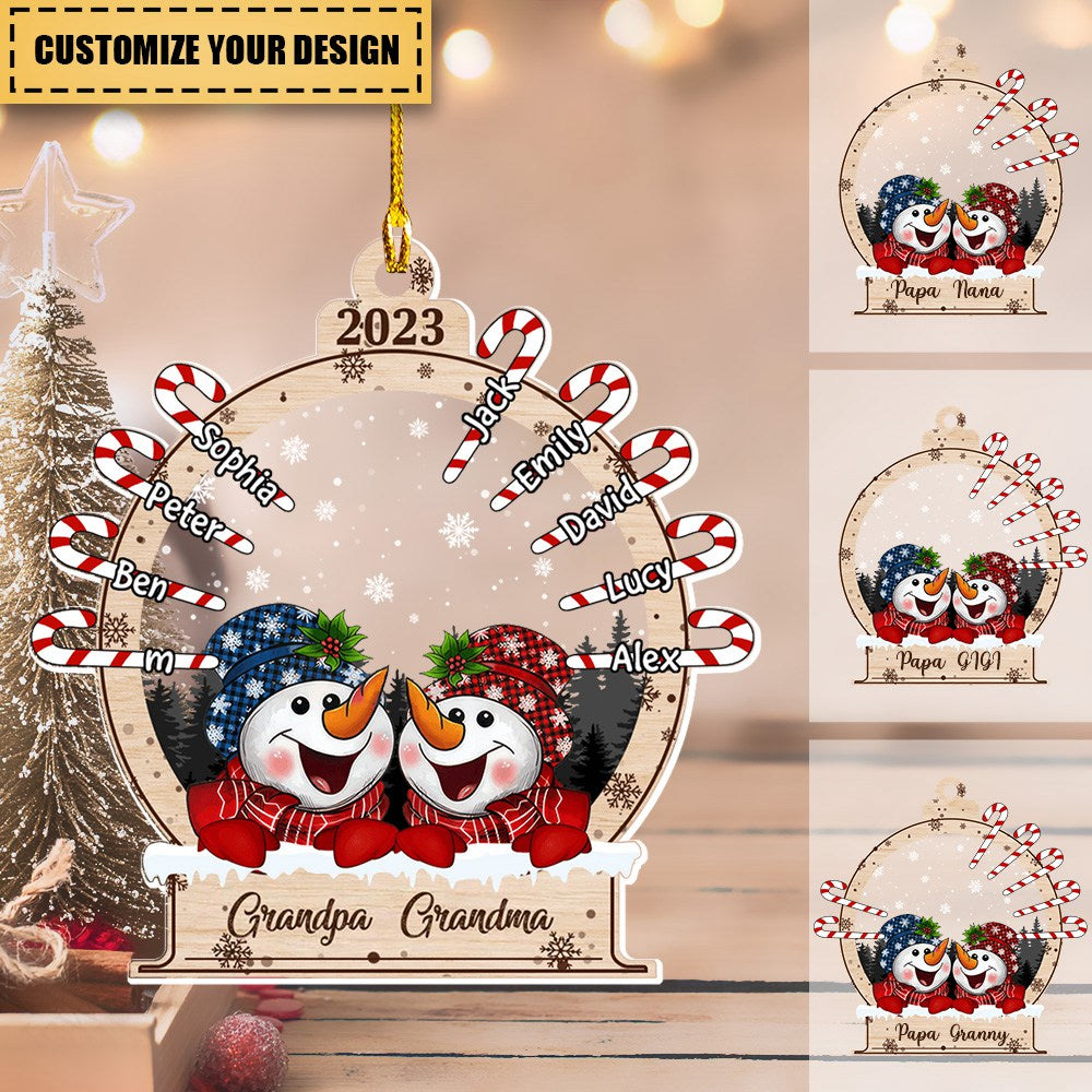 Cute Christmas Laughing Snowman Nana Papa Dad Mom Candy Cane Kids Personalized Ornament
