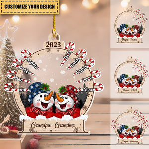 Cute Christmas Laughing Snowman Nana Papa Dad Mom Candy Cane Kids Personalized Ornament