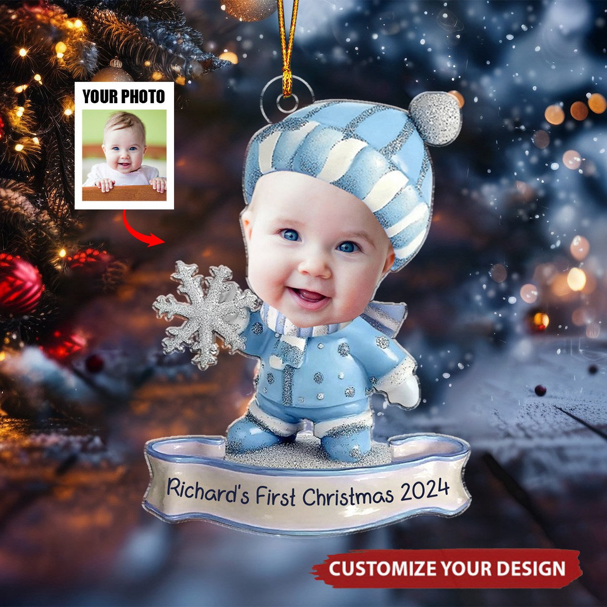 Baby First Christmas Custom Photo - Personalized Custom Acrylic Ornament