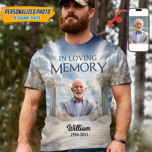 Memorial Upload Photo Heaven Gate Sky, In Loving Memory Personalized 3D T-shirt