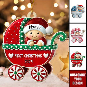 First Christmas Cute Baby On Carriage Personalized Acrylic Ornament- Gift for Newborn