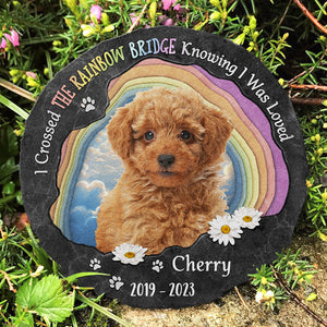 Custom Photo Fur Baby Crossed The Rainbow Bridge - Memorial Personalized Custom Round Shaped Stone With Stand