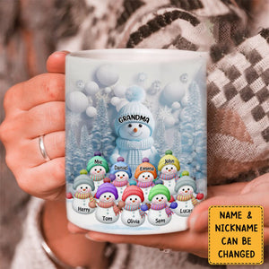 Christmas Blue Vibe Snowman Grandma Mom Colorful Kids Personalized Mug