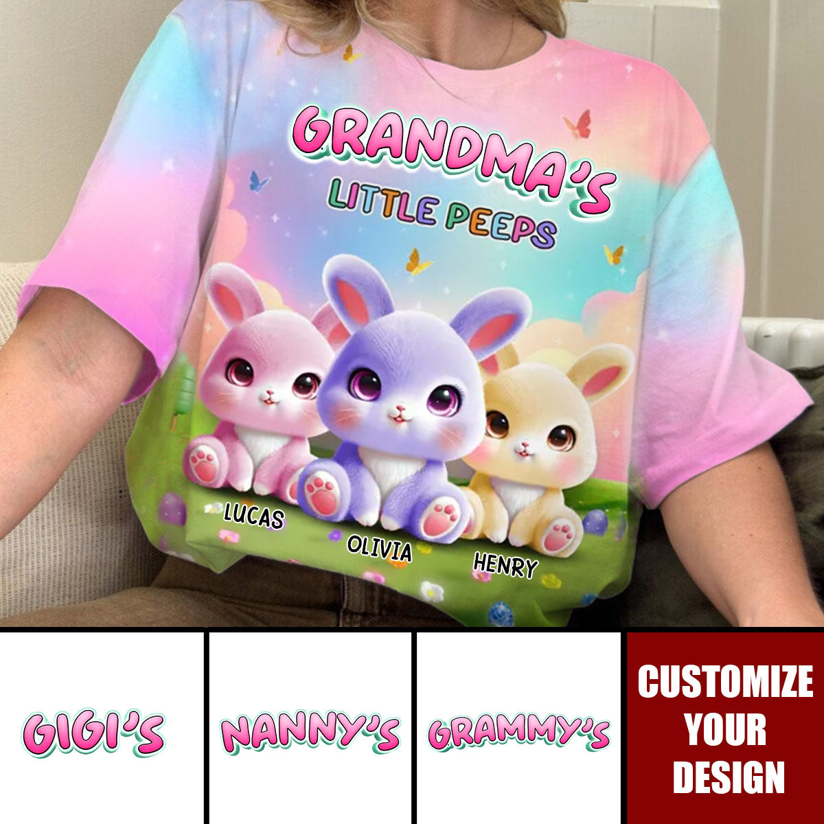 Personalized Grandma's Little Kids Easter All-over Print T Shirt