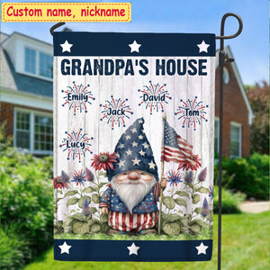 4th of July Grandpa Daddy's House Garden Firework Kids, Happy Independence Day Personalized Flag