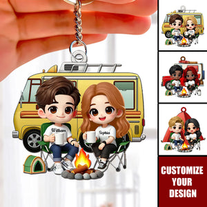 Cute Cartoon Camping Couple Personalized Acrylic Keychain