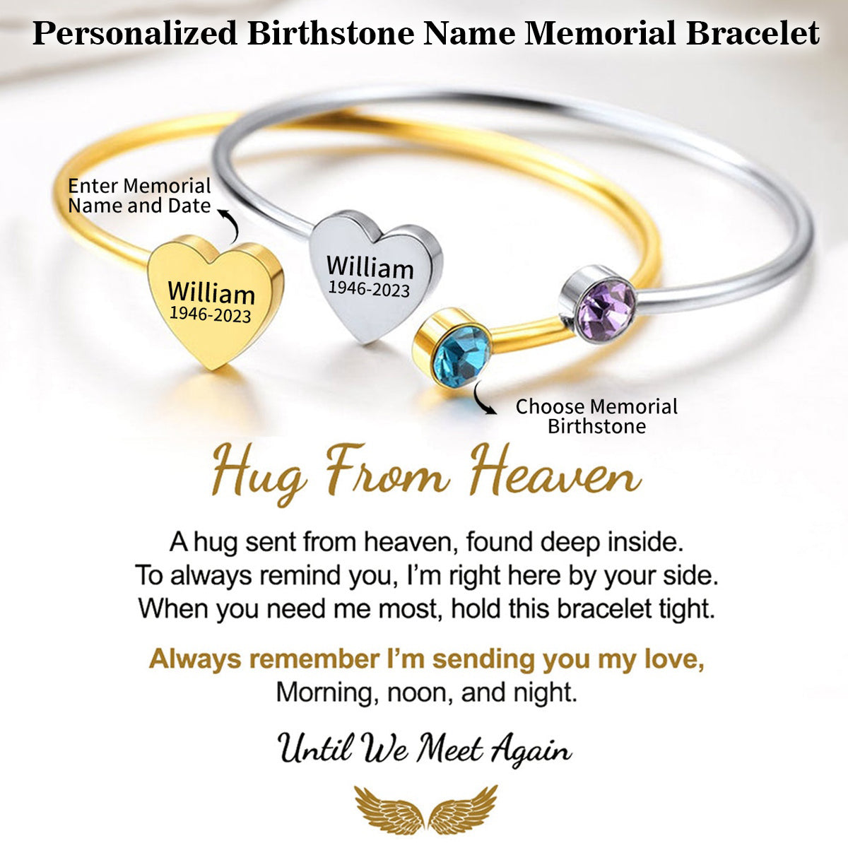 Personalised Heart Bracelet With Birthstone and Name