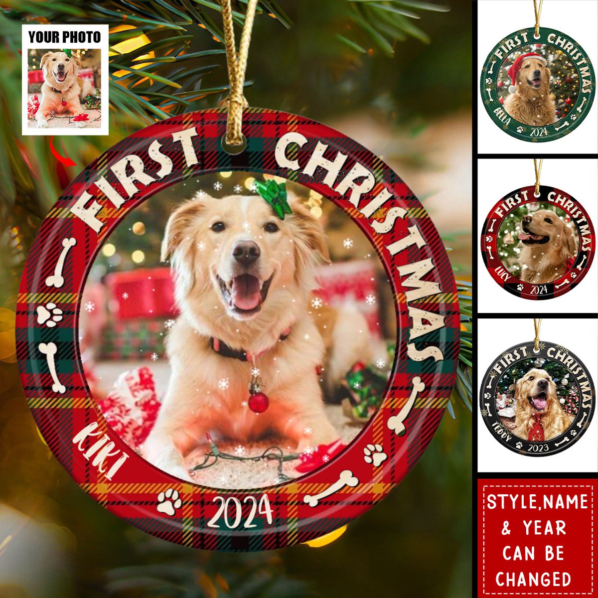 Custom Dog Photo First Christmas Ceramic Ornament