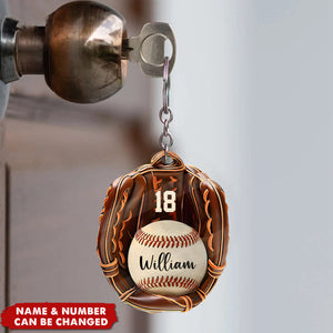 Custom Name And Number Personalized Baseball Acrylic Keychain