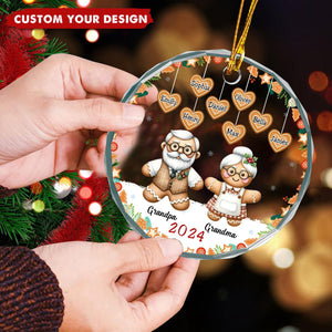 Personalized Gingerbread Grandparents Circle Glass Ornament