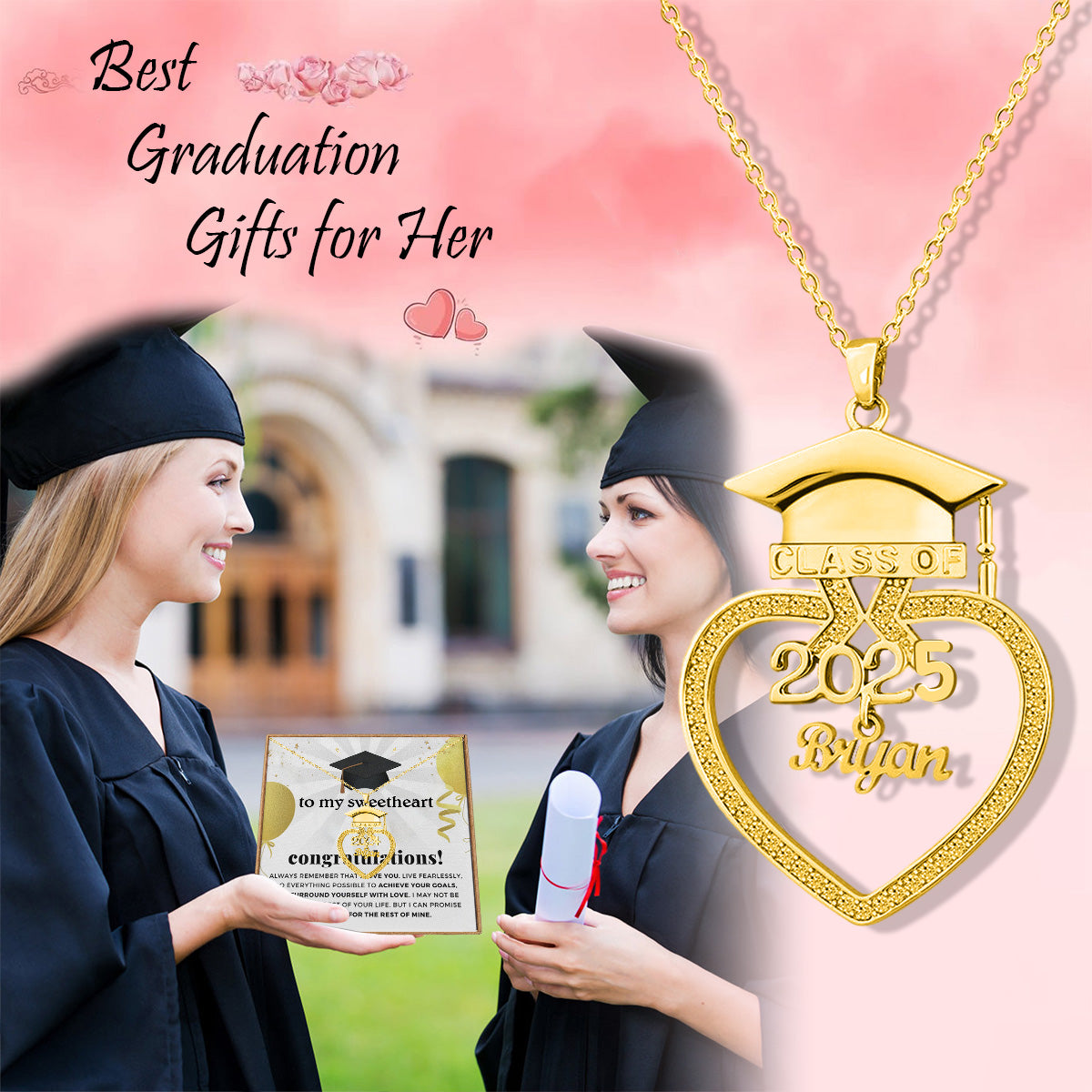 Graduation Gift for Class of 2025 Graduates-Personalized Graduation Cap Name Necklace