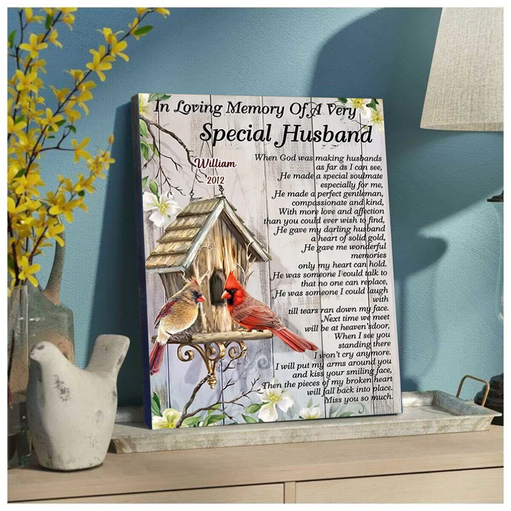 In Loving Memory Of A Very Special Husband – Cardinal Bird- Memorial  Canvas