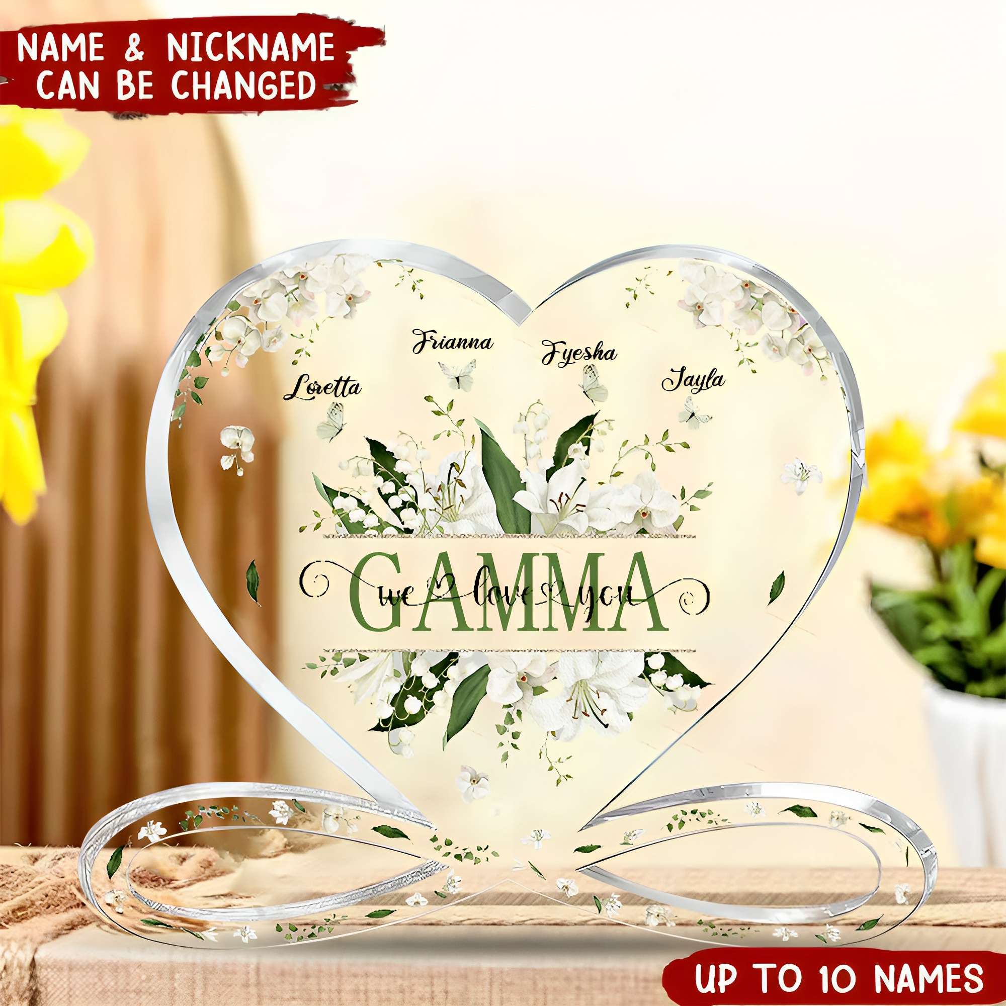 Personalized Name Grandkids Name Grandma Acrylic Block- Grandma Gifts  Floral Plaque