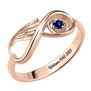 Personalized Infinity Heart Angel Wing Memorial Birthstone Ring